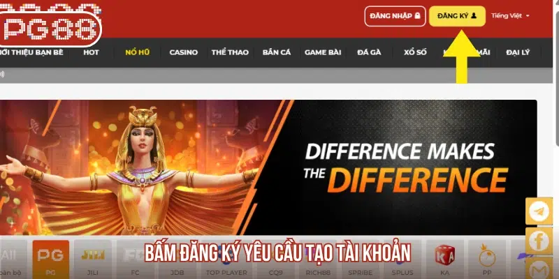 Nhấn mục đăng ký tại PG88